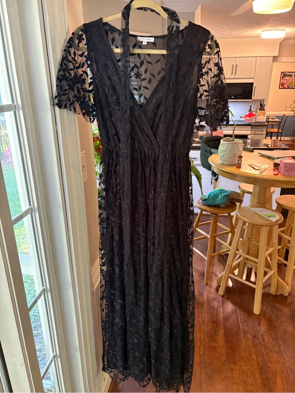 Baltic Born Black Sheer Embroidered V-Neck Maxi Dress